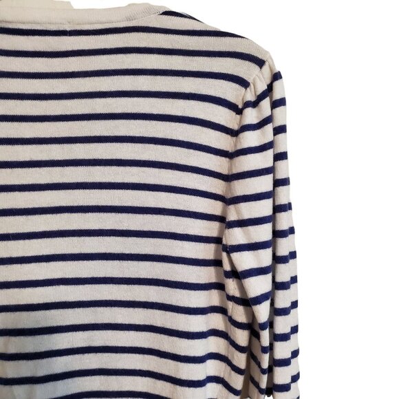 XXI Cropped Cardigan Preppy Nautical Blue and White Angora Rabbit Hair Blend - Picture 3 of 11
